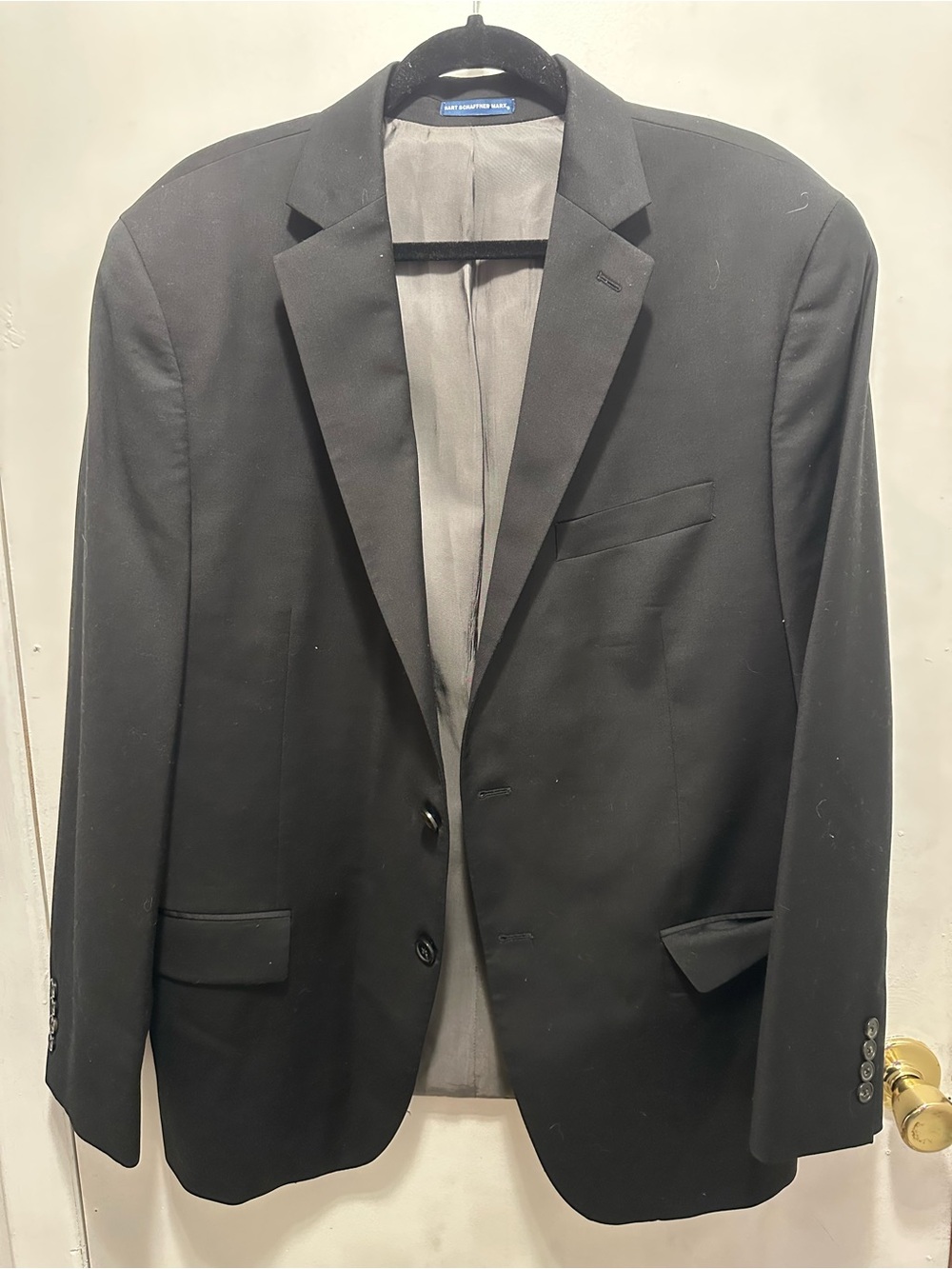 Hart Schaffner Marx New York Fit Black Blazer Sport Coat 44R Reda Flexo Italy